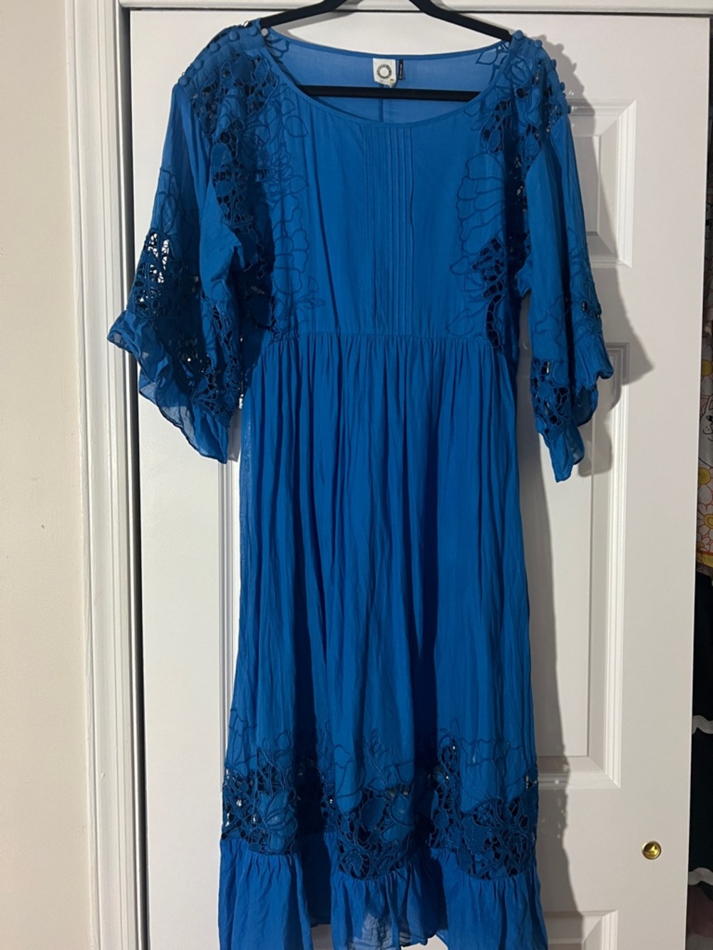 Anthropologie Blue Crochet-Trim Maxi Dress